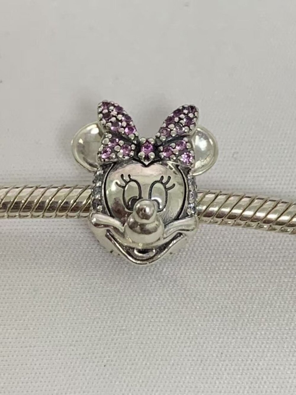 Pandora Disney Minnie Mouse Pink Pavé Bow Clip Charm, S925 Silver Jewelry